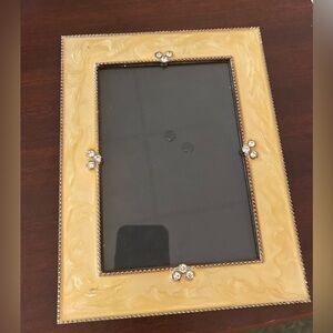 Vintage Cottagecore Yellow Enamel Rhinestone Picture Frame Ornate Heavy Metal